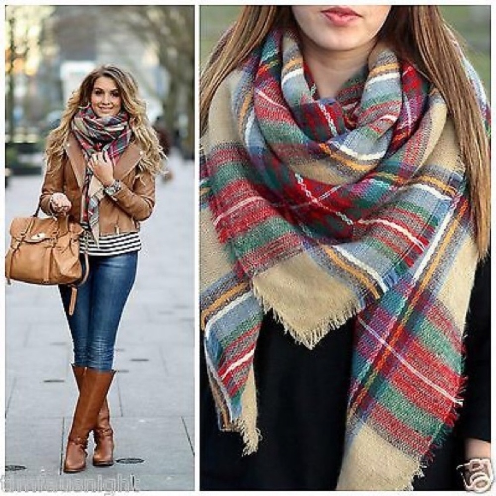 Tan tartan blanket scarf